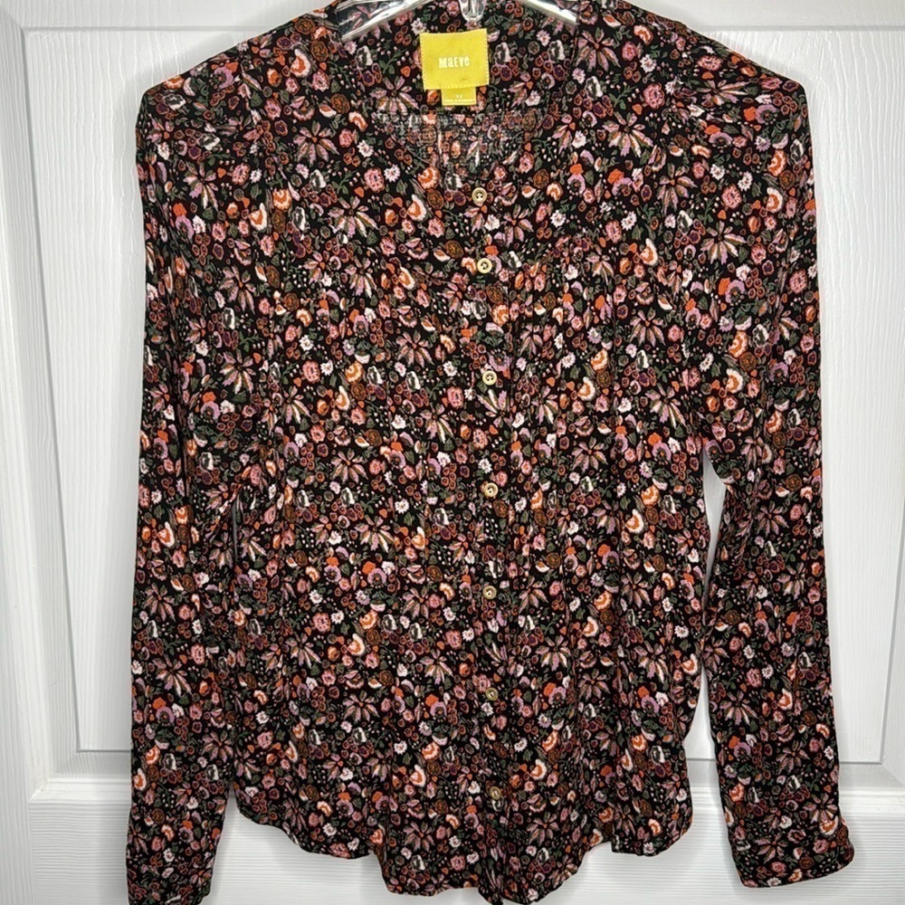 Anthropologie Maeve Pink Floral Button Front Blouse size XS